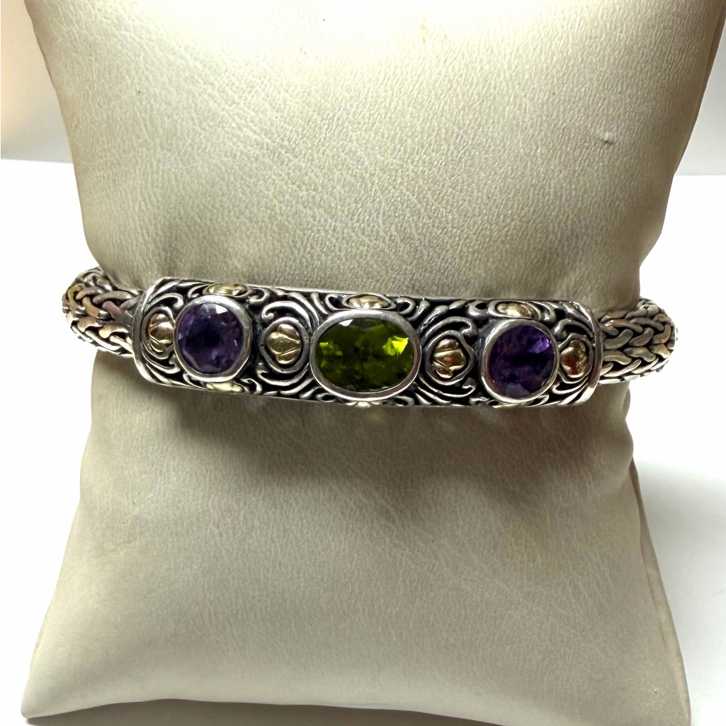 Bjc Samuel B. Bentham Sterling Silver& 18k Yg Amethyst Peridot Bracelet